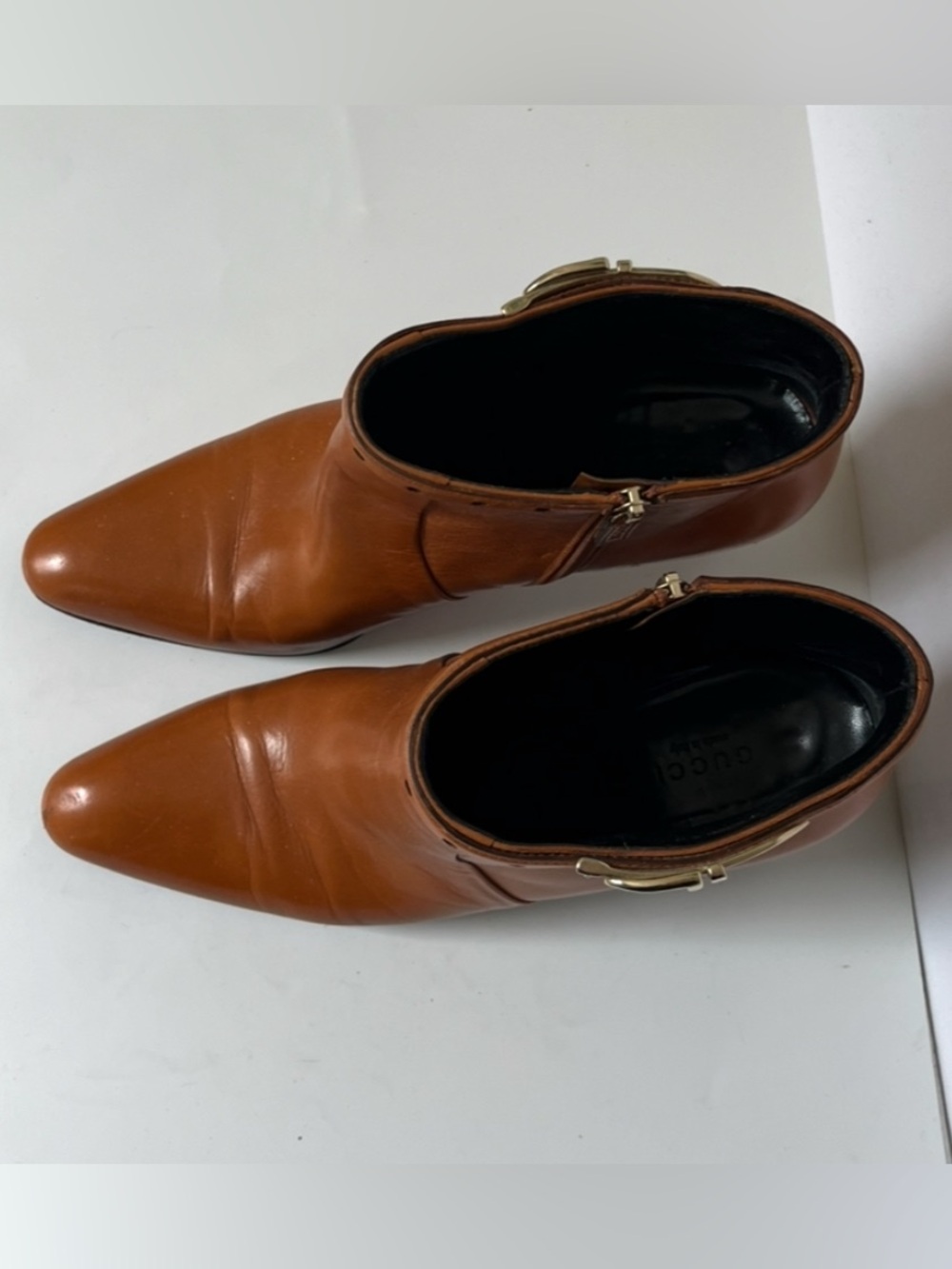 Gucci Tan Leather Ankle Booties with Gold Buckle 10B - Picture 9 of 15